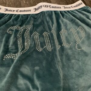 Juicy Couture Rhinestone Shorts M Sleepwear Shorts Teal Bling Velour Y2K